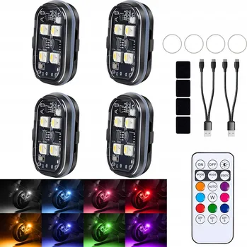 Lampička 4 kusy LED Stroboskopická Lampa USB, 8 barev, 10 režimů + Dálkové ovládání