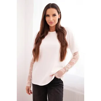 Dámská bavlněná blůza s krajkovými rukávy bílá UNI