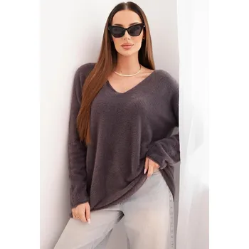 Dámský svetr Dámský svetr hnědý z vlny s výstřihem do V hnědý UNI