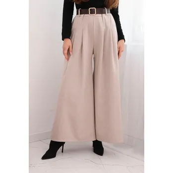 Dámské kalhoty s širokým nohavicí a pásem béžové UNI