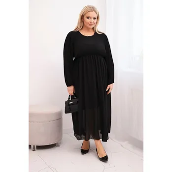 Dámské šaty Dámská plisovaná suknička Plus Size z viskózy a s dlouhým rukávem černá UNI