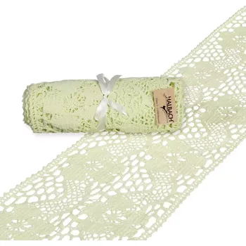 Stuha Bavlněná háčkovaná stuha zelená 150mm x 1,8m