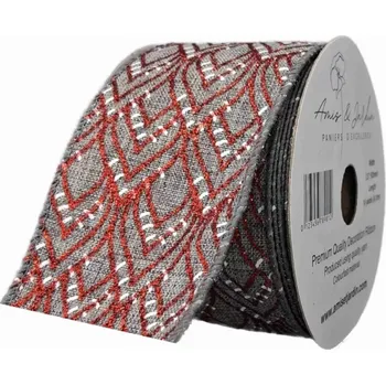 Stuha Stuha jutová s drátkem šedá vánoční geometrie 9.1 m