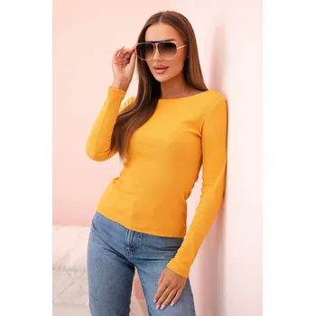 Dámská halenka Dámská bavlněná blůza s dlouhým rukávem a lodičkovým výstřihem musztardová UNI