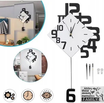 Hodiny MODERNÍ VELKÉ DEKORATIVNÍ NÁSTĚNNÉ HODINY TICHÉ KYVADLO