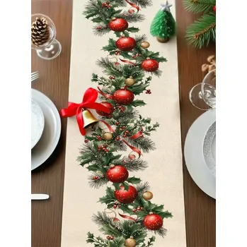 ubrus Vánoční běhoun na stůl Vánoce Stromečky LNOVÝ vzor 183x33 cm