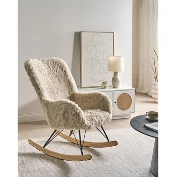 Křeslo Houpací křeslo světle béžová umělá kožešina čalounění dřevěné nohy brusle dětský pokoj obývací pokoj venkovský styl Beliani