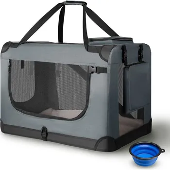 přepravka pro zvíře Skládací přepravní box pro psy, šedý, s pelíškem, velikost S