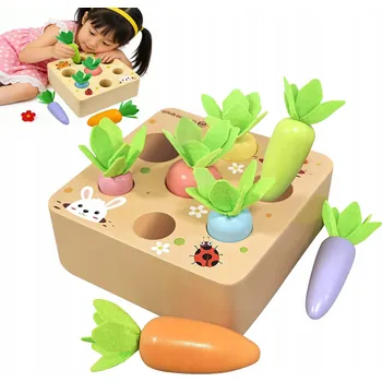 Dřevěná hračka Hra na třídění tvarů Mrkev Montessori hračky