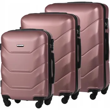 SADA 3v1 CESTOVNÍCH KUFRŮ TVRDÝCH ZAVAZADEL RŮŽOVÉ ZLATO A227 ABS