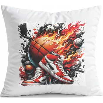 Polštář POLŠTÁŘ BÍLÝ DÁREK - BASKETBAL SPORTOVNÍ MÍČ KOŠ TÝM