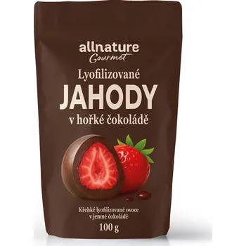 Sušená potravina Allnature Mrazem sušené jahody v hořké čokoládě 100 g