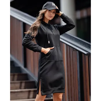 Dámské šaty Černé dámské casual šaty s kapucí (523) odstíny černé XL (42)