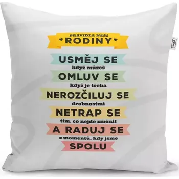 Polštář Sablio Polštář Pravidla naší rodiny: 40x40 cm