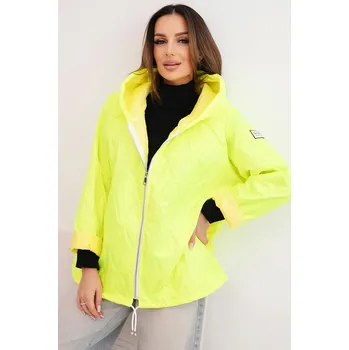 Dámská jarní prošívaná bunda s kapucí a zipem žlutý neon UNI