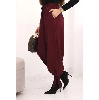 Dámské kalhoty Dámské kalhoty s širokým nohavicí a zavazováním dole bordové UNI