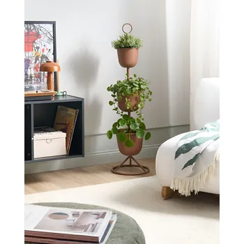 Květináč 3patrový stojan na rostliny hnědé železo 28 x 28 x 110 cm vnitřní i venkovní kovový květináč tradiční Beliani