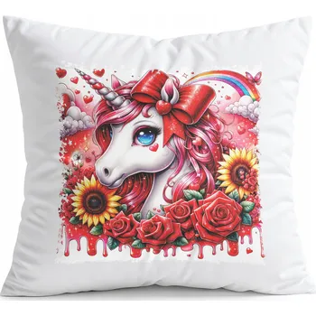 Polštář POLŠTÁŘ BÍLÝ DÁREK – JEDNOROŽEC UNICORN KŮŇ