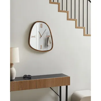 Nástěnné hodiny tmavě hnědé a stříbrné sklo 53 x 45 cm minimalistický design zrcadlový povrch nepravidelný tvar Beliani