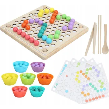 Dřevěná hračka Dřevěná Vzdělávací Montessori Hračka - Stavebnice, Kuličky a Korálky