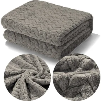 Přehoz na lůžko Přehoz / Deka na postel s prolisovaným vzorem rybí kosti 200x220 cm - Tmavě béžová