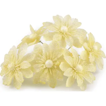 Vánoce Vánoční hvězda na drátku s glitry, malé, 5 vanilková