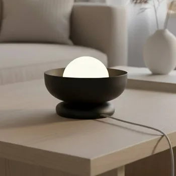 Lampička EMIBIG LIGHTING Stolní lampa Ozzy LN1, černá, ocel/sklo, výška 13 cm, G9 - Ø skleněná koule 10 cm; Ø podstavec 14 cm černá, bílá 1 x 8 W LED - Doprava zdarma