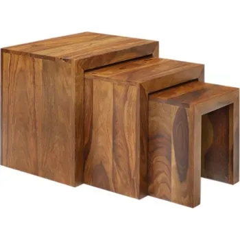 Konferenční stolek Indický nábytek - Odkládací stolky 3 ks Amba z indického masivu palisandr Natural