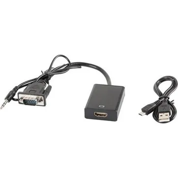 LANBERG VGA(M)+MINIJACK 3,5MM(M)->HDMI(F) ADAPTÉROVÝ KABEL 20CM ČERNÝ AD-0021-BK