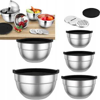 5x KUCHYŇSKÁ MÍSA OCEL S HERMETICKÝM VÍKEM pro míchání a šlehání pokrmů