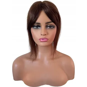 Paruka PŘÍRODNÍ Tupet hnědý topper s ofinou hnědý příčesek dopinka paruka clip in