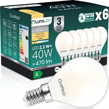 Žárovka 6x LED ŽÁROVKA E14 FILAMENT TŘÍDA A 2,2W 470LM = 40W 2700K 360° KULIČKA