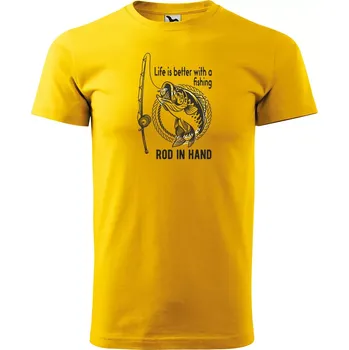 Sablio Tričko s potiskem Život je lepší s prutem - žluté 2XL