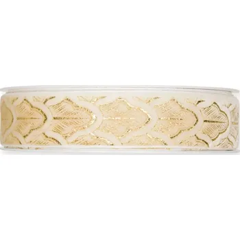 Stuha Sametová stuha s ornamentem krémová 25mm x 6m