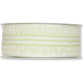 Stuha Potištěná pruhovaná stuha s květinovým ornamentem zelená 35mm x 15m