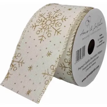 Stuha Stuha jutová s drátkem bílá zimní sněhové vločky 9.1 m