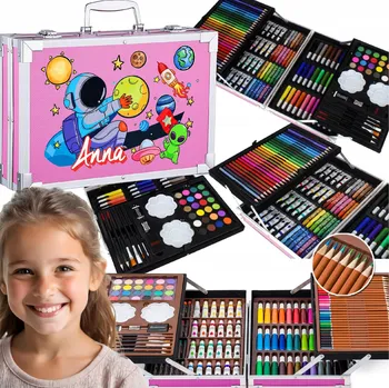 Výtvarná sada UMĚLECKÁ SADA PRO MALOVÁNÍ PASTELKY DÍTĚTE, KUFR S BARVOU, JMÉNO DÁREK