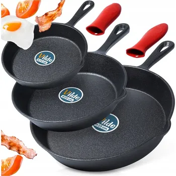 Pánev 3x Litinová pánev na plyn, indukci, gril, ohniště, do trouby 15+20+25 cm