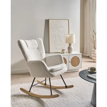 Křeslo Houpací křeslo bílá buklé látka čalounění dřevěné nohy brusle dětský pokoj Obývací pokoj Chalupa Skandinávský styl Beliani