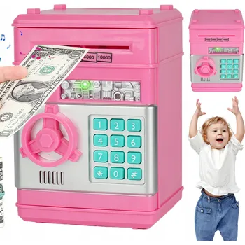Obraz POKLADNIČKA SEJF PRO DĚTI BANKOMAT Velký Elektronický PIN KÓD SVÍTÍ ZVUK