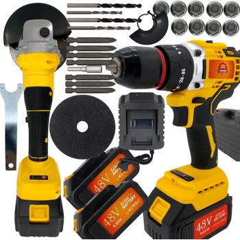 Vrtačka Aku vrtačka + Aku úhlová bruska sada 48V 6.0Ah 2x baterie + kufr