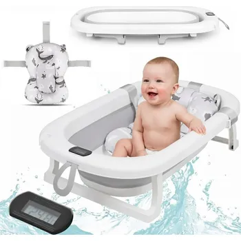 koupací vanička Skládací vanička se stojanem pro dítě s LCD teploměrem a Polštář I025