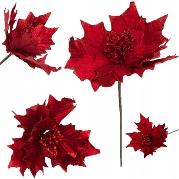 Vánoční dekorace BETLÉMSKÁ HVĚZDA NA ŠPEJLI VÁNOČNÍ HVĚZDA ČERVENÁ BROKÁTOVÁ DEKORACE DEKORACE