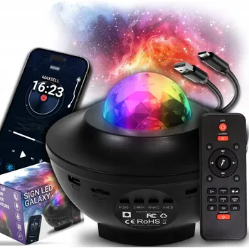 Noční světlo PROJEKTOR NOČNÍ OBLOHY NEBE PRO DĚTI NOČNÍ LAMPA LED BLUETOOTH REPRODUKTOR + DÁLKOVÉ OVLÁDÁNÍ