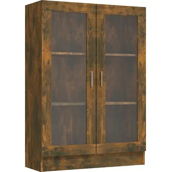 Komoda Prosklená skříňka se 3 policemi, dřevotříska, kouřový dub, 82,5x30,5x