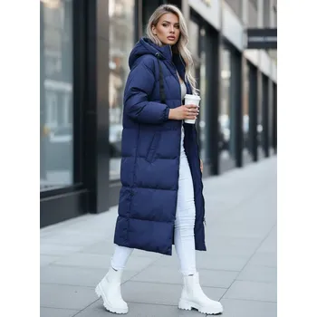 Dámský kabát Tmavě modrý dlouhý prošívaný kabát COZYSEASON TY4048 Velikost: XL