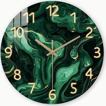 Hodiny Nástěnné hodiny dekorativní moderní mramor tyrkysové zlaté tiché 30 cm