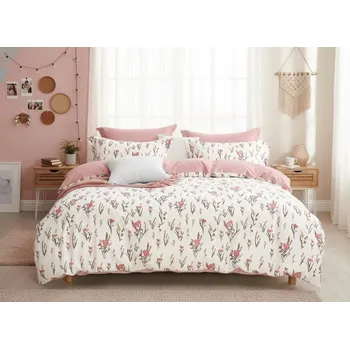 Povlečení Sada povlečení na peřinu 3 ks, růžový květinový vzor, 100% bavlna, moderní ložnice, 180x200 cm