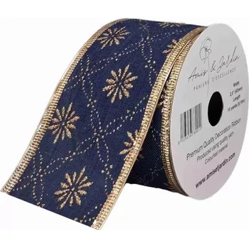 Stuha Jutová stuha s drátkem tmavě modrá vánoční hvězdy 9.1 m