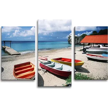 Obraz Sablio Obraz - 3-dílný Loďky na pláži - 75x50 cm